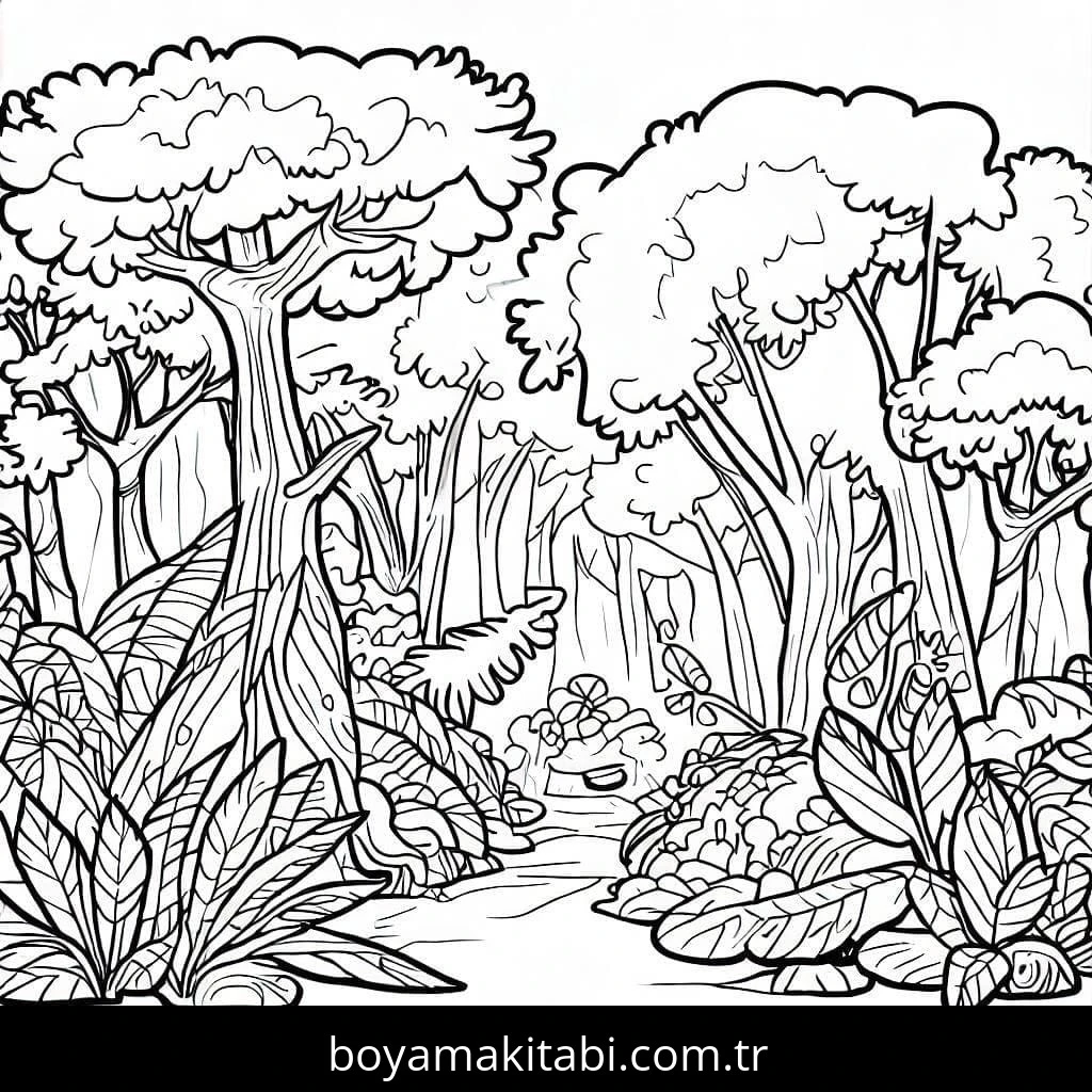 Orman boyama sayfası – boyama etkinliği, çocuk aktivitesi