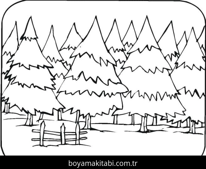 Orman boyama sayfası – renkli çizimler, okul öncesi