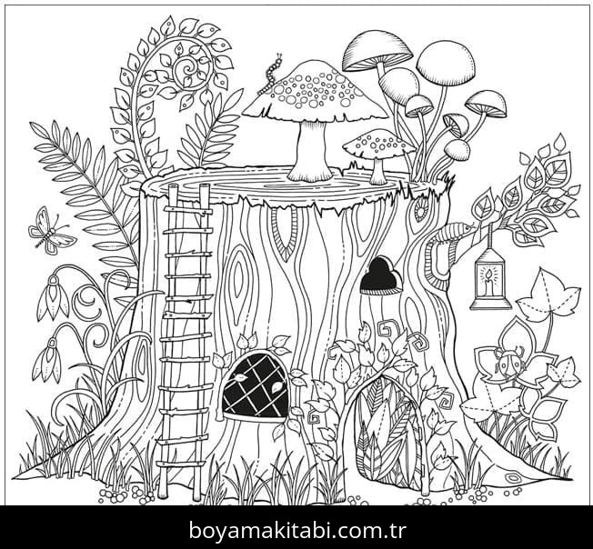 Orman boyama sayfası – sevimli karakter, sanatsal çalışma