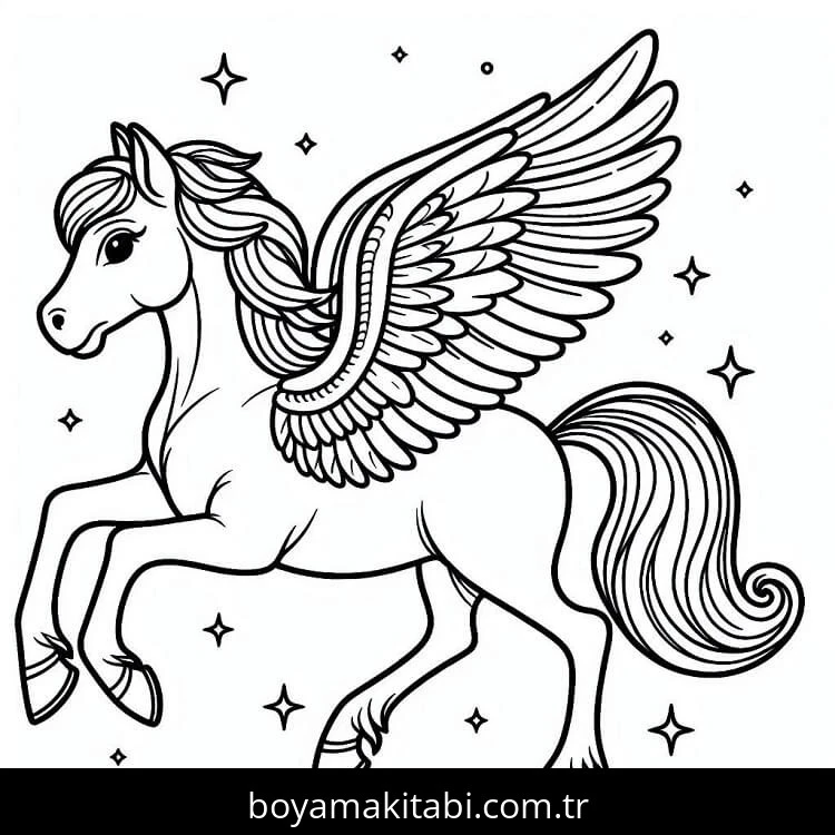 Pegasus boyama sayfası #25 – renkli çizimler, dikkat ve odaklanma geliştirir
