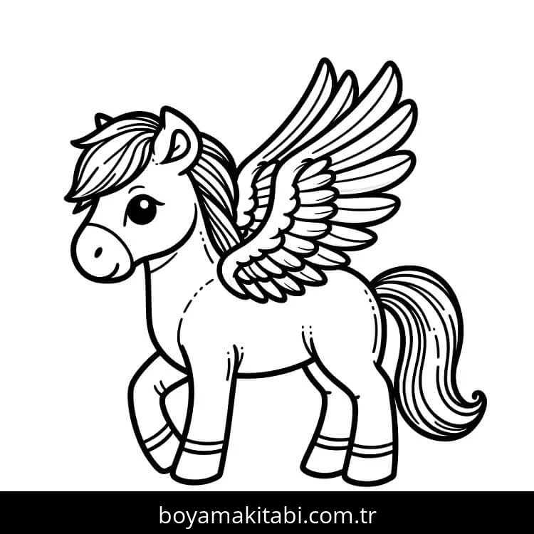 Pegasus boyama sayfası #32 – dikkat ve odaklanma geliştirir, A4 baskıya uygun