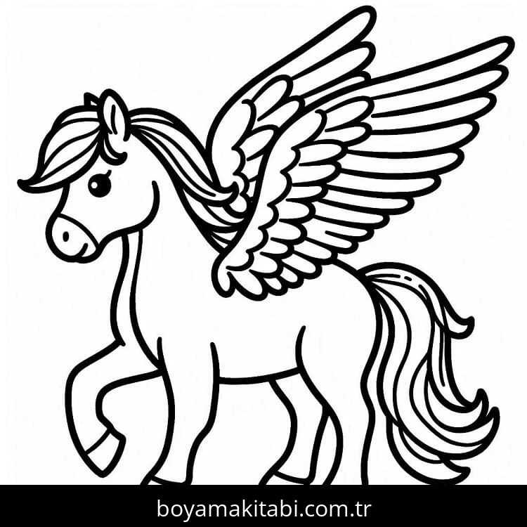 Pegasus boyama sayfası #47 – PDF indir, sevimli karakter
