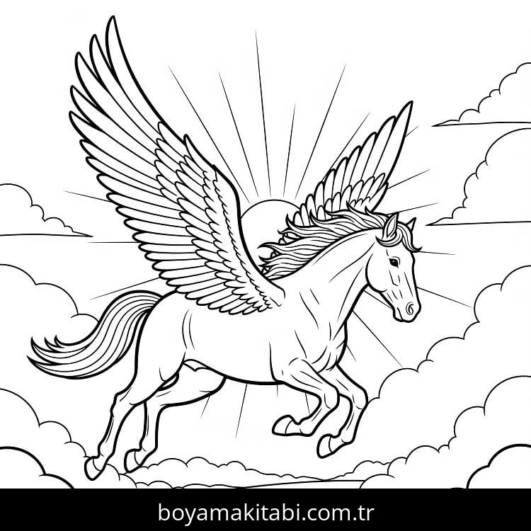 Pegasus boyama sayfası #49 – kolay boyama, eğitici aktivite