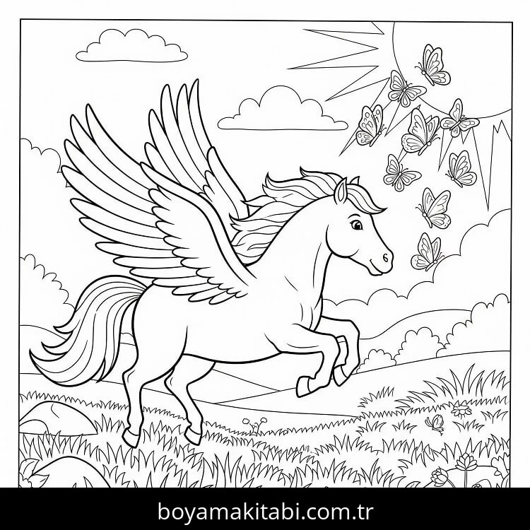 Pegasus boyama sayfası #60 – çocuk aktivitesi, ilkokul öğrencileri için