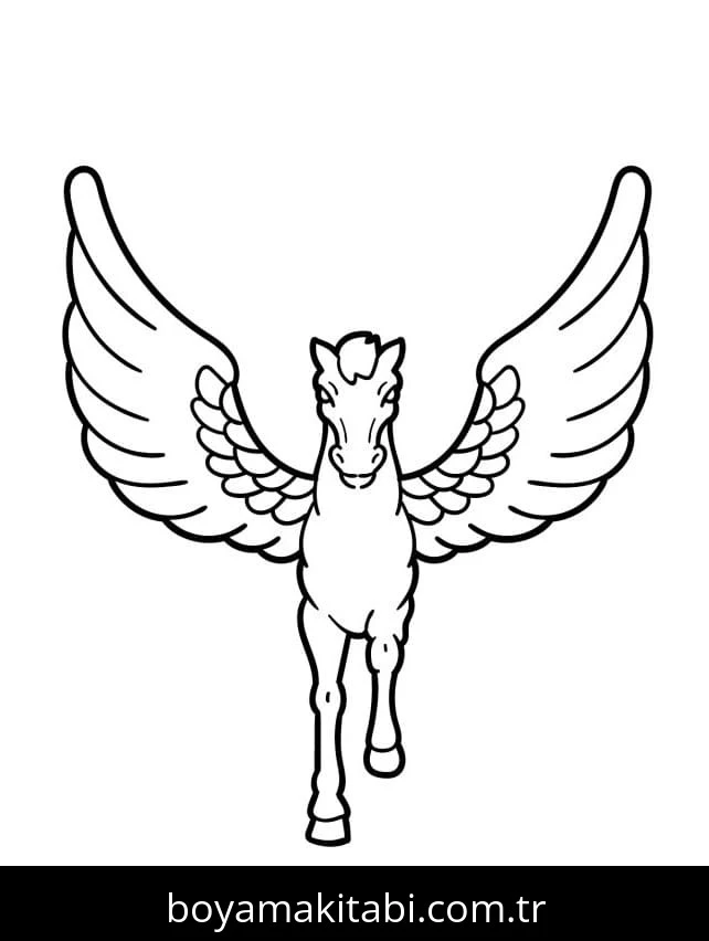 Pegasus boyama sayfası #62 – basit çizim, yaz tatili etkinliği