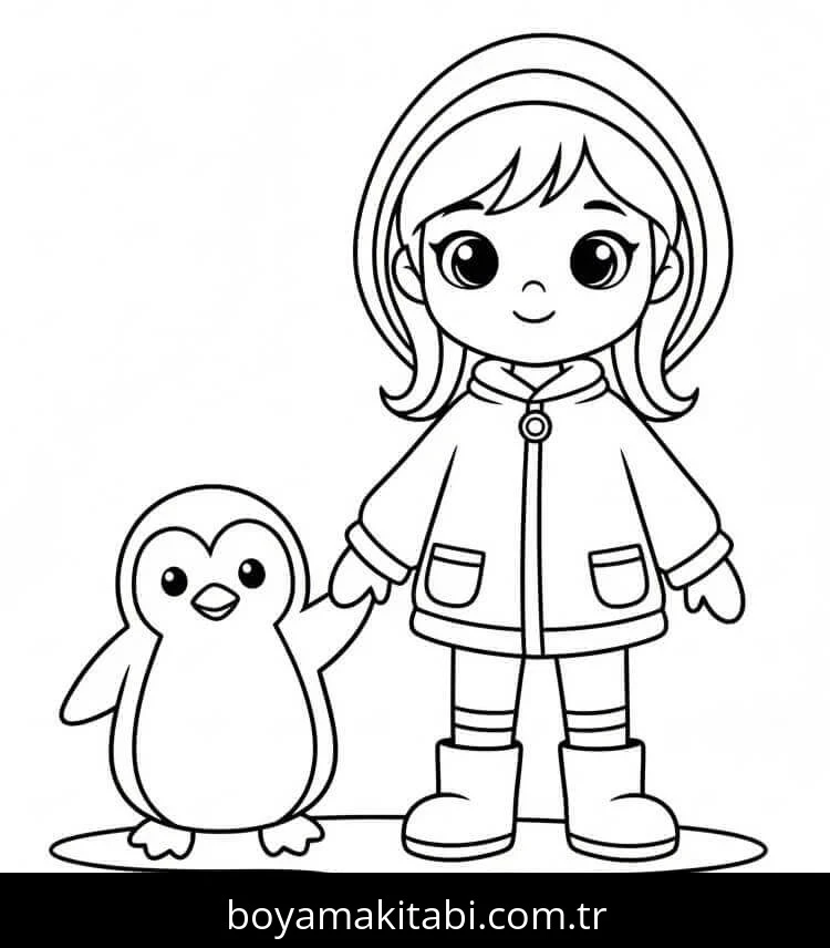 Penguen boyama sayfası – sanatsal çalışma, çocuklar için
