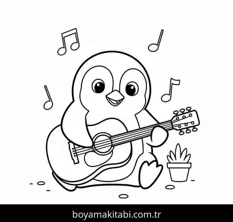 Penguen boyama sayfası – basit çizim, kolay boyama
