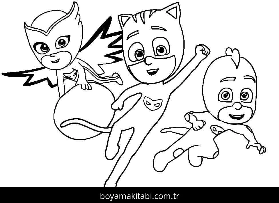 Pijamaskeliler boyama sayfası – çocuklar için, çizgi film temalı