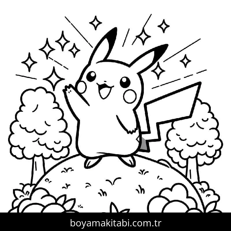 Pikachu boyama sayfası – basit çizim, kolay boyama