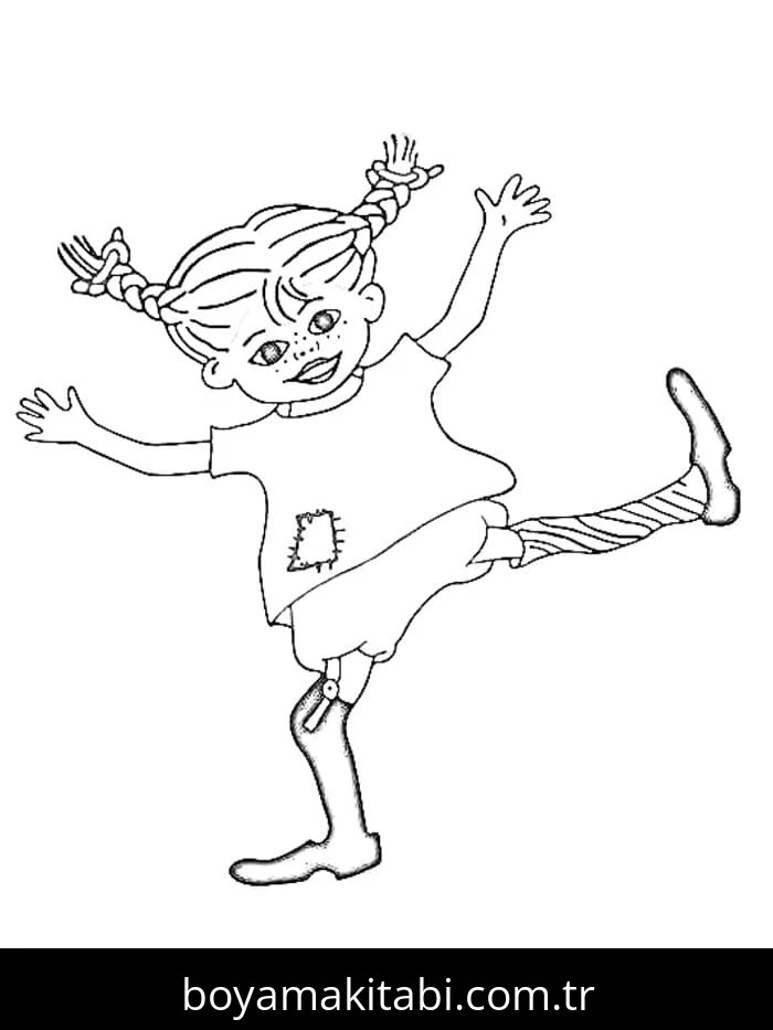 Pippi Uzunçorap boyama sayfası – renkli çizimler, okul öncesi