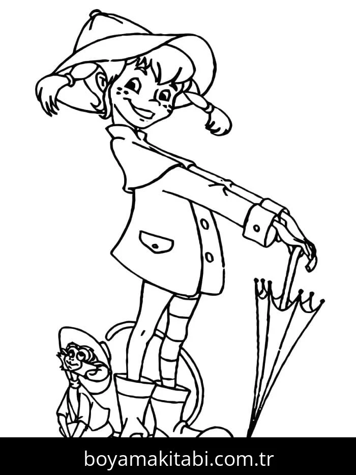 Pippi Uzunçorap boyama sayfası – kolay boyama, eğitici aktivite
