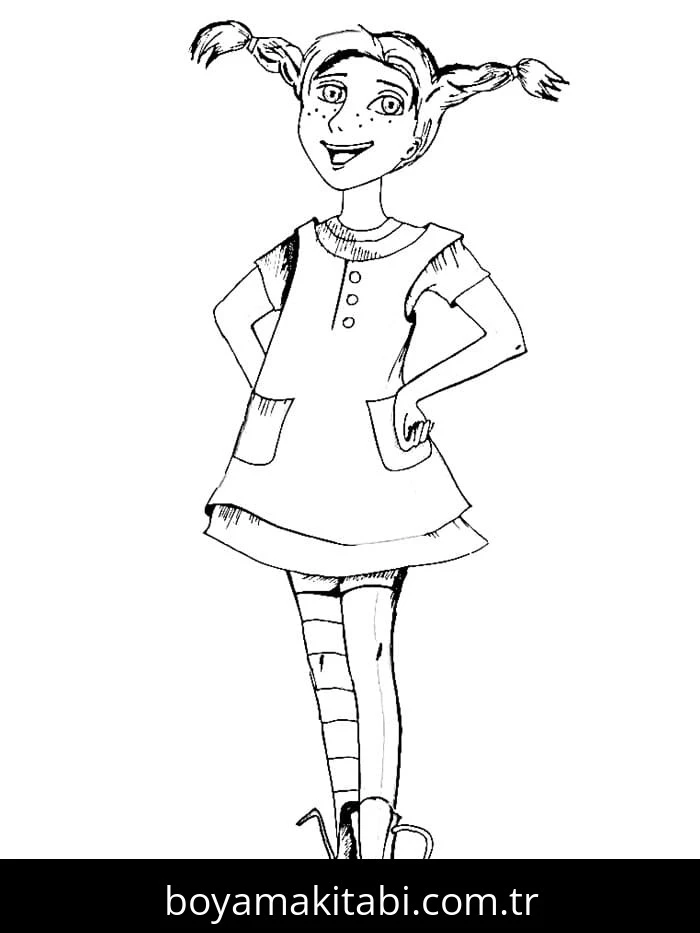 Pippi Uzunçorap boyama sayfası – kolay boyama, eğitici aktivite