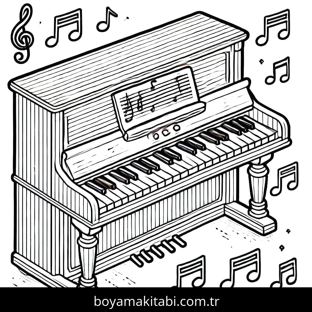 Piyano boyama sayfası – çizgi film temalı, basit çizim