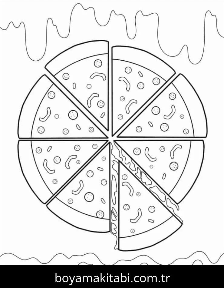 Pizza boyama sayfası – çizgi film temalı, basit çizim