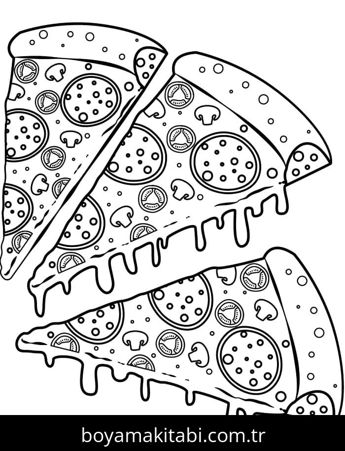 Pizza boyama sayfası – basit çizim, kolay boyama