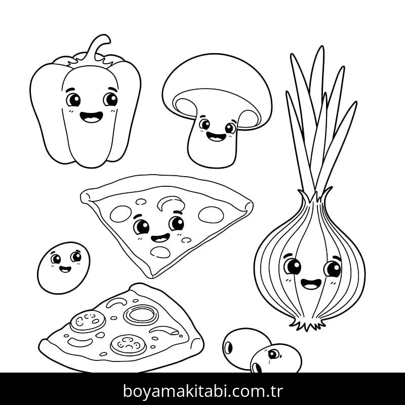 Pizza boyama sayfası – renkli çizimler, okul öncesi