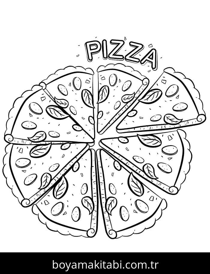 Pizza boyama sayfası – PDF indir, sevimli karakter