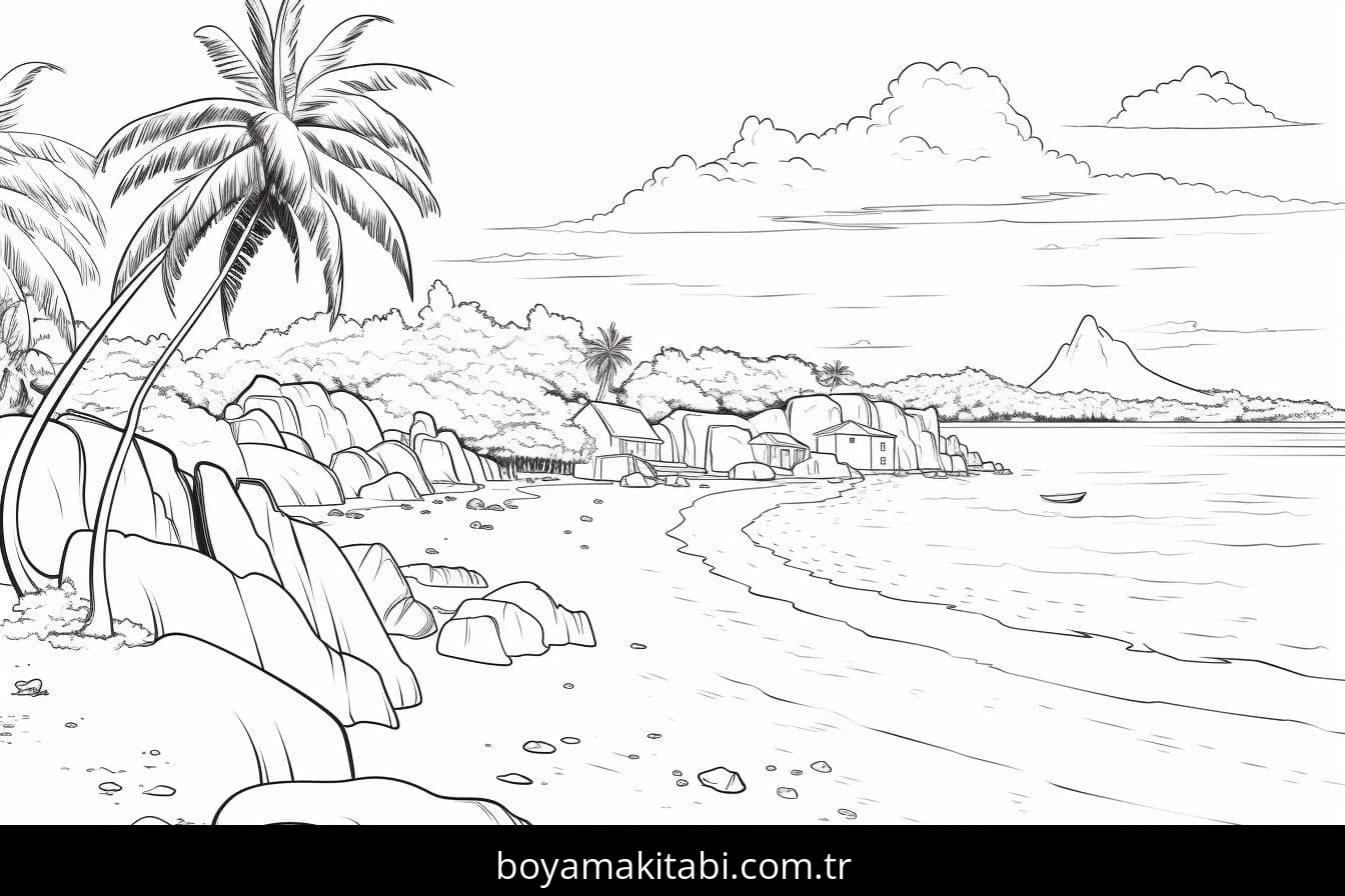 Plaj boyama sayfası – boyama çalışması, yaratıcılığı geliştirir