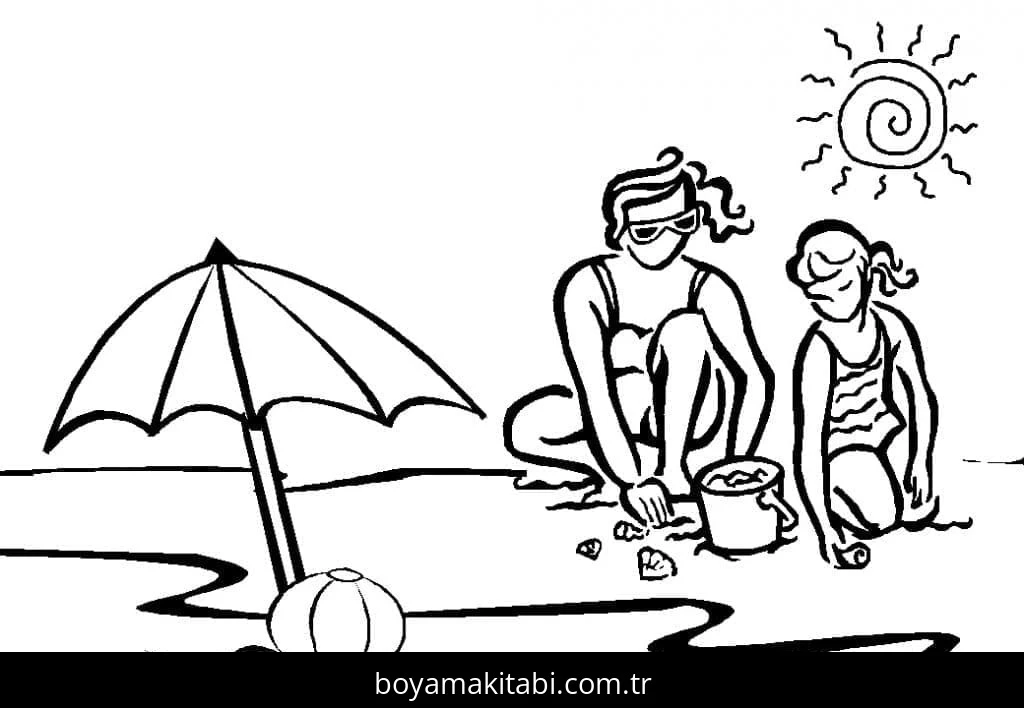Plaj boyama sayfası – kolay boyama, eğitici aktivite