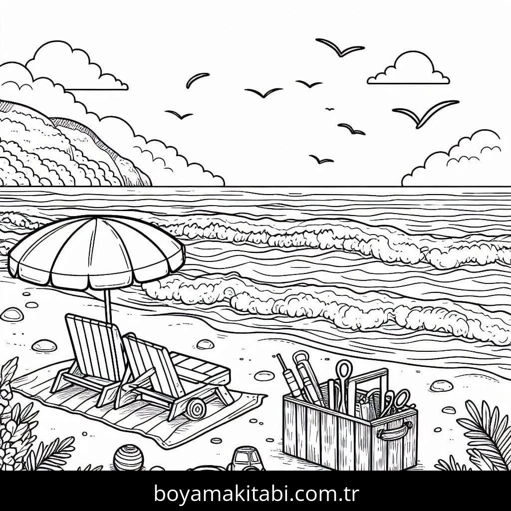 Plaj boyama sayfası – eğitici aktivite, yaratıcılık