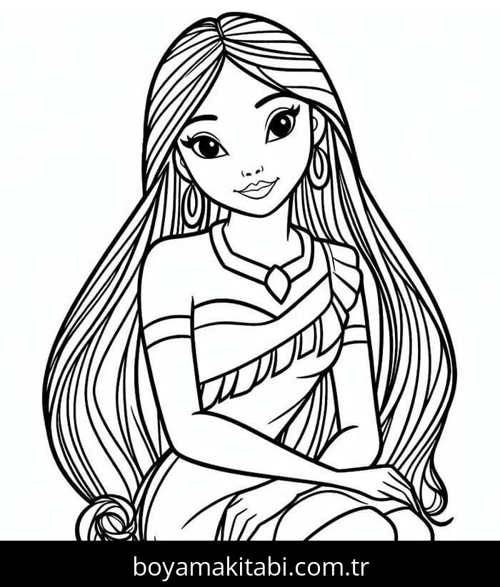 Pocahontas boyama sayfası – el becerilerini geliştirir, boyama çalışması