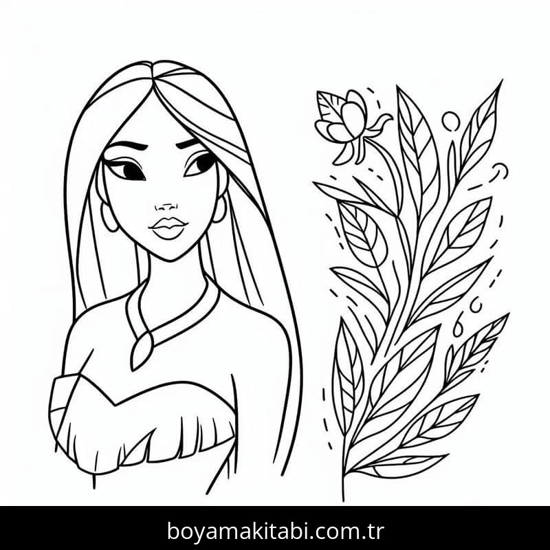 Pocahontas boyama sayfası – evde etkinlik, ücretsiz yazdır