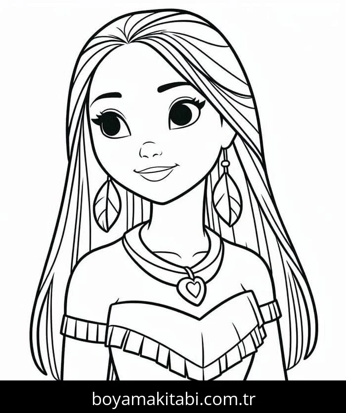Pocahontas boyama sayfası – renkli çizimler, okul öncesi