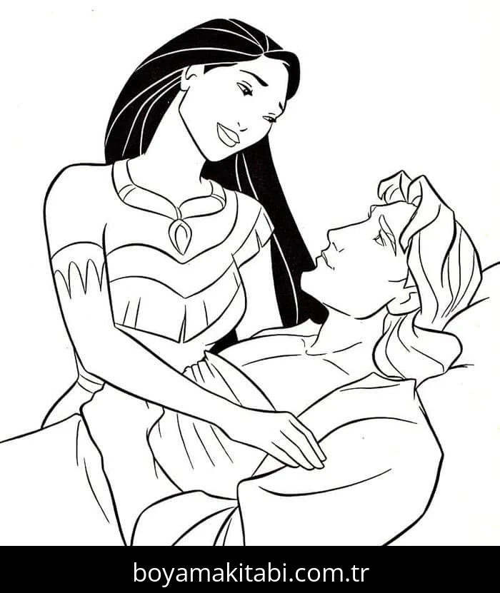 Pocahontas boyama sayfası – okul öncesi, evde etkinlik