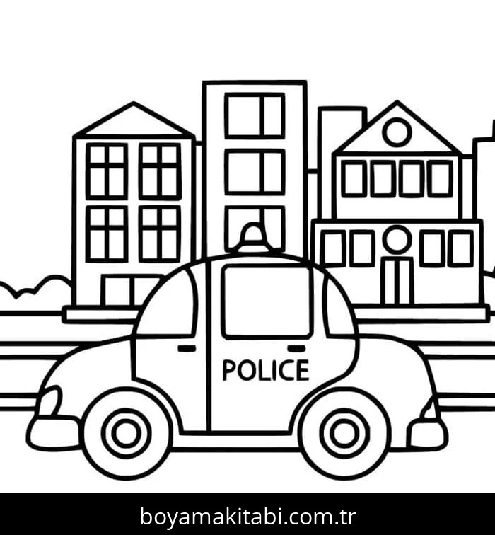 Polis Arabası boyama sayfası #139 – basit çizim, yaz tatili etkinliği