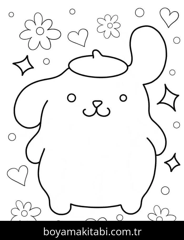 Pompompurin boyama sayfası – çizgi film temalı, basit çizim