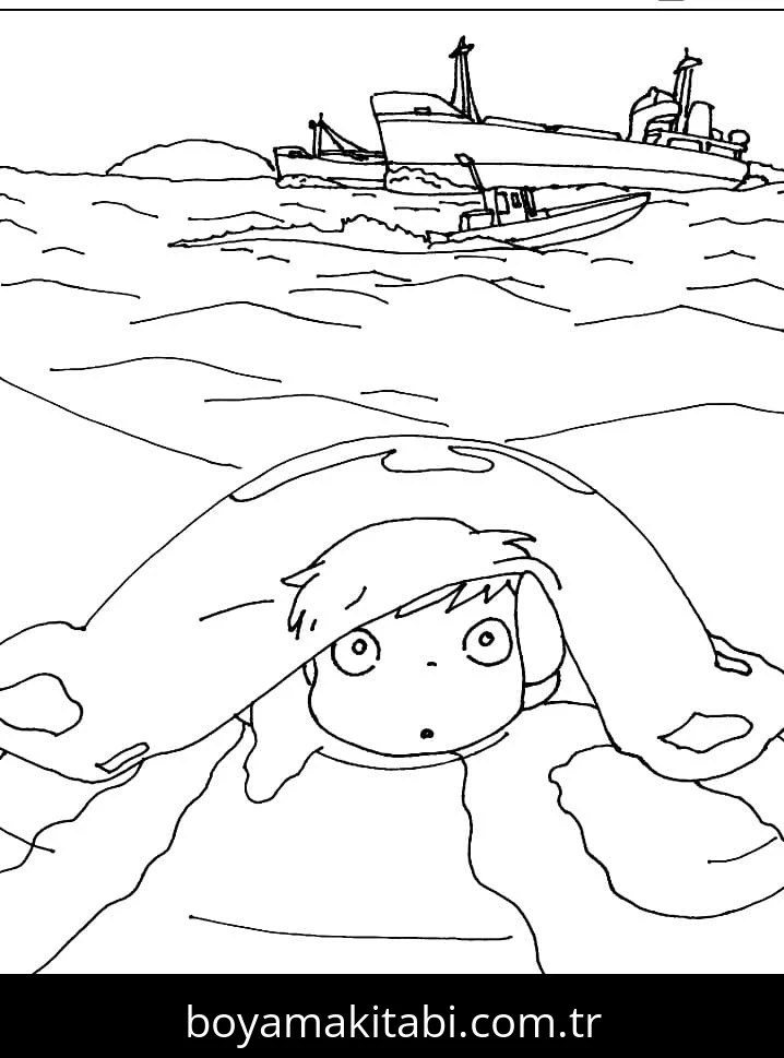 Ponyo boyama sayfası – ücretsiz yazdır, boyama etkinliği