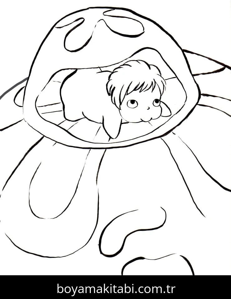 Ponyo boyama sayfası – çocuk aktivitesi, PDF indir