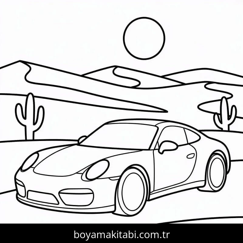 Porsche boyama sayfası – boyama etkinliği, çocuk aktivitesi