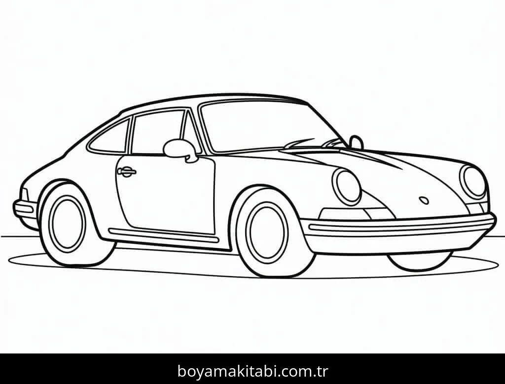 Porsche boyama sayfası – sevimli karakter, sanatsal çalışma