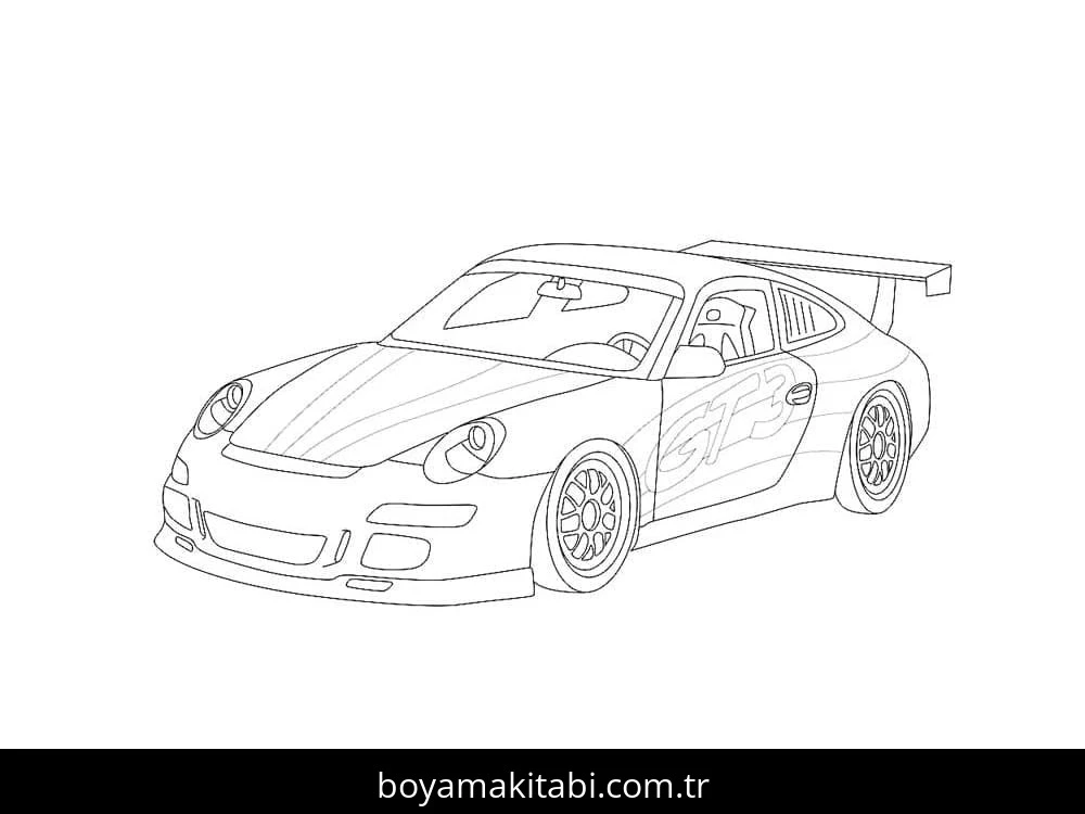 Porsche boyama sayfası – çizgi film temalı, basit çizim