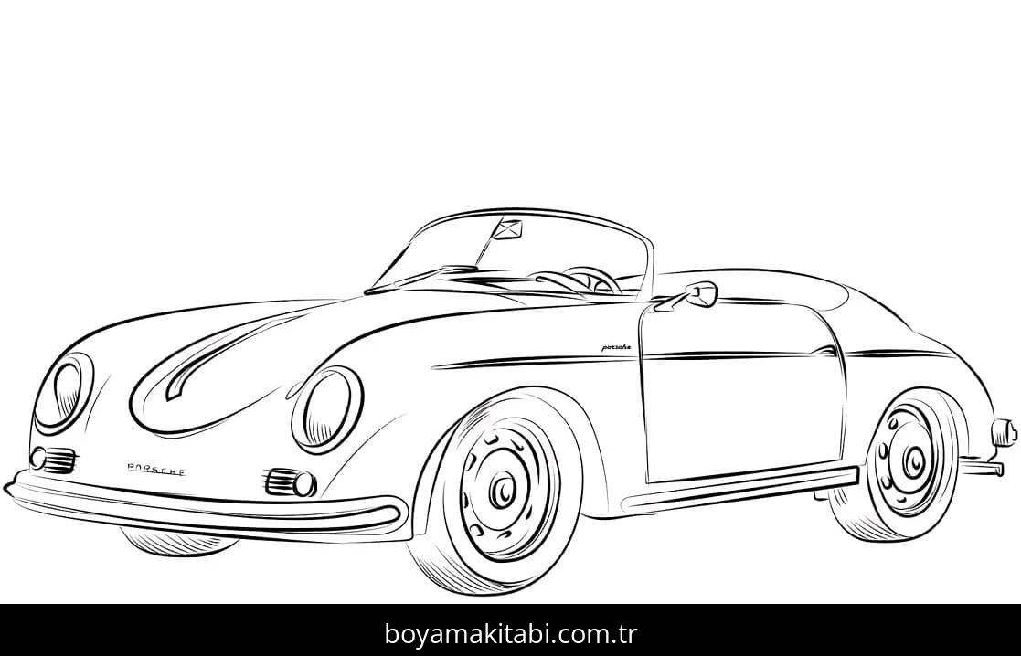 Porsche boyama sayfası – basit çizim, kolay boyama