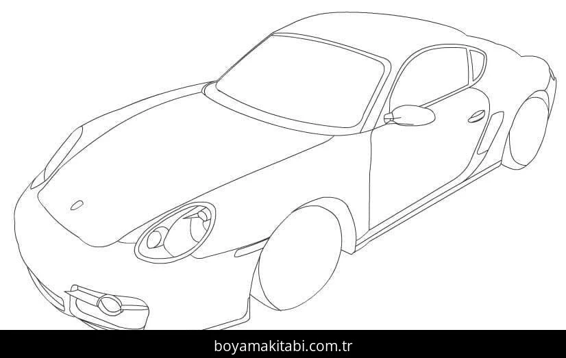 Porsche boyama sayfası – PDF indir, sevimli karakter