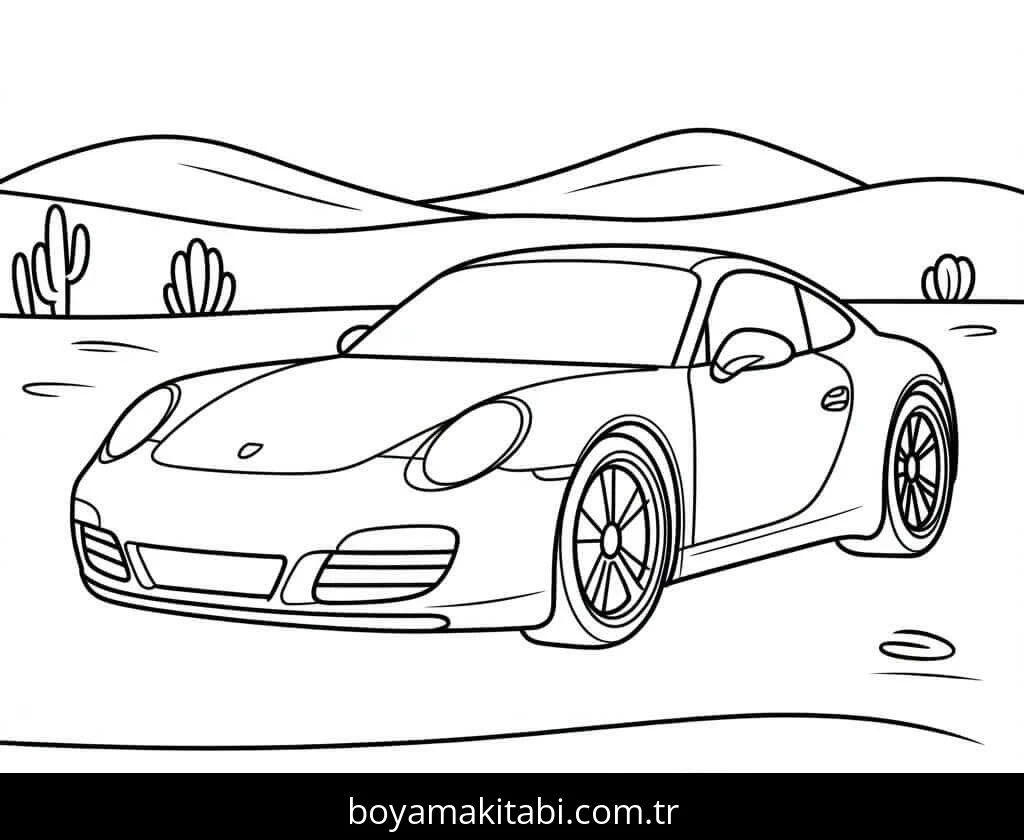 Porsche boyama sayfası – çocuklar için, çizgi film temalı