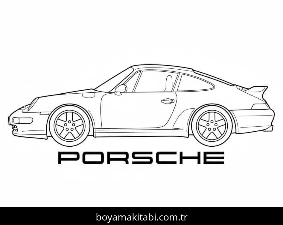 Porsche boyama sayfası – sevimli karakter, sanatsal çalışma
