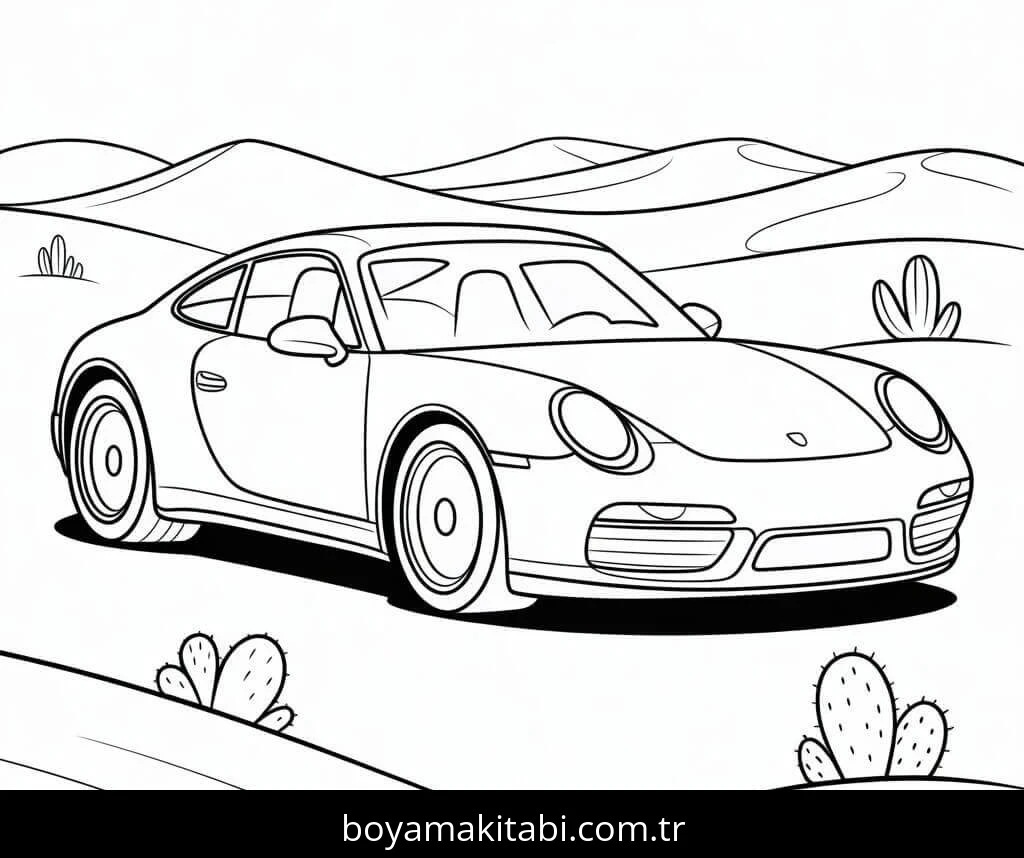 Porsche boyama sayfası – sanatsal çalışma, çocuklar için