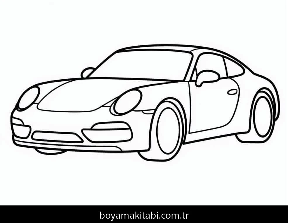 Porsche boyama sayfası – basit çizim, kolay boyama