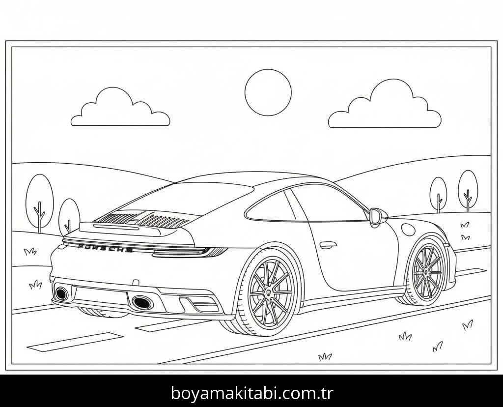 Porsche boyama sayfası – boyama çalışması, yaratıcılığı geliştirir