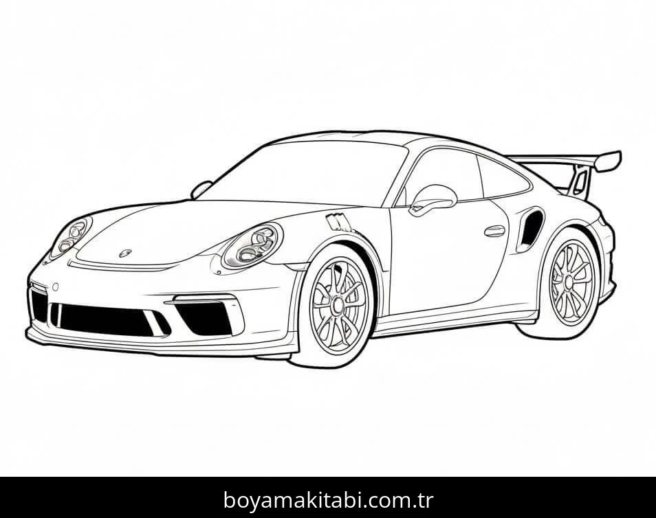 Porsche boyama sayfası – renkli çizimler, okul öncesi