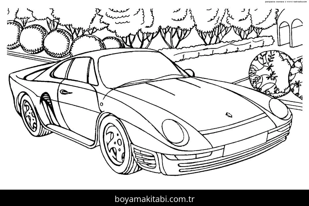 Porsche boyama sayfası – eğlenceli etkinlik, el becerilerini geliştirir