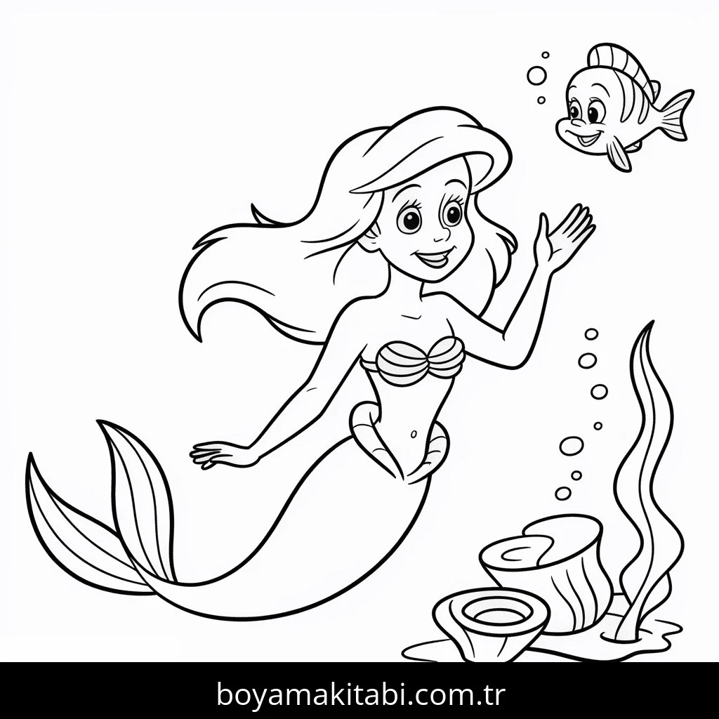 Ariel boyama sayfası – basit çizim, kolay boyama