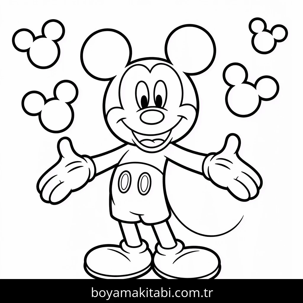 Mickey boyama sayfası – eğlenceli etkinlik, el becerilerini geliştirir
