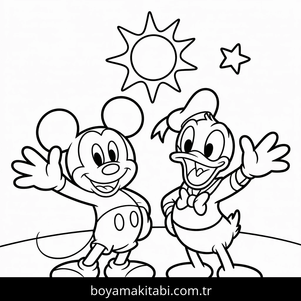 Mickey boyama sayfası – çizgi film temalı, basit çizim