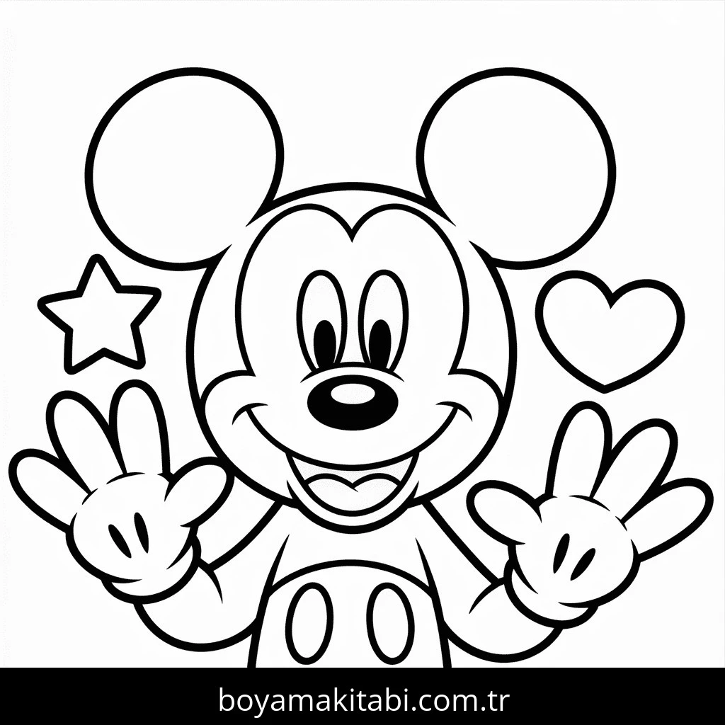 Mickey boyama sayfası – basit çizim, kolay boyama