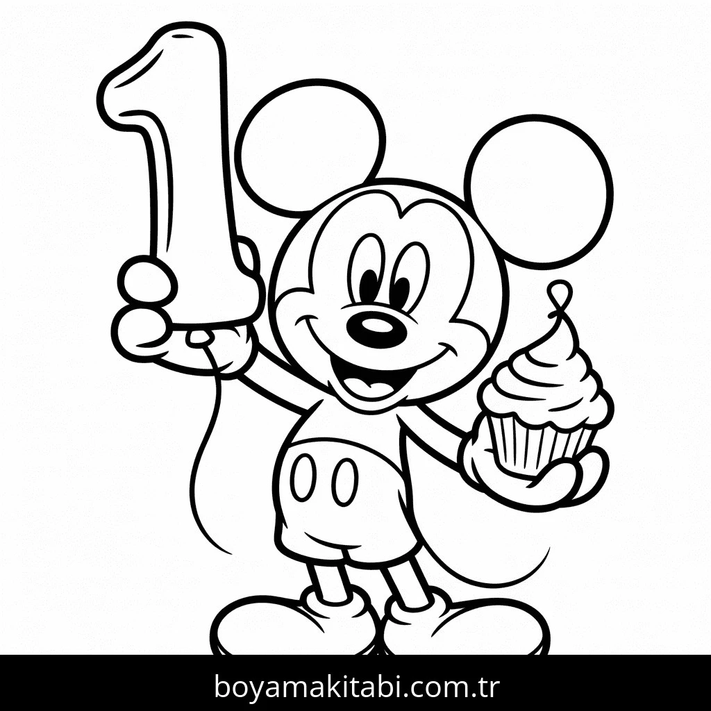Mickey boyama sayfası – çizgi film temalı, basit çizim