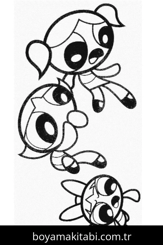Powerpuff Girls boyama sayfası #33 – basit çizim, yaz tatili etkinliği